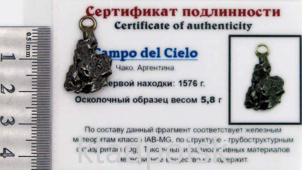 Подвеска из метеорита Campo del Cielo арт 24 Подвеска из метеорита Campo del Cielo арт 24