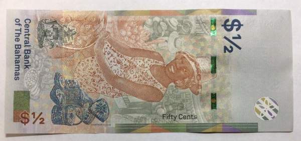 Банкнота Багамские острова 50 центов (1/2 доллара) 2019 года Банкнота Багамские острова 50 центов (1/2 доллара) 2019 года