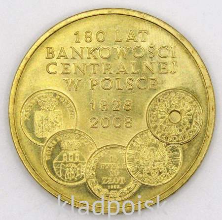 Монета 2 злотых Польша 2009 - 180 лет банковской системе Польши
