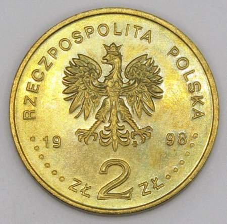Монета 2 злотых Польша Адам Мицкевич 1998