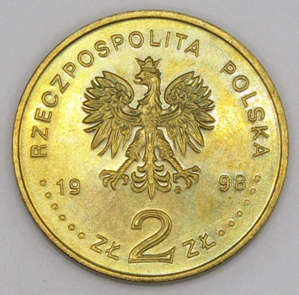 Монета 2 злотых Польша Адам Мицкевич 1998