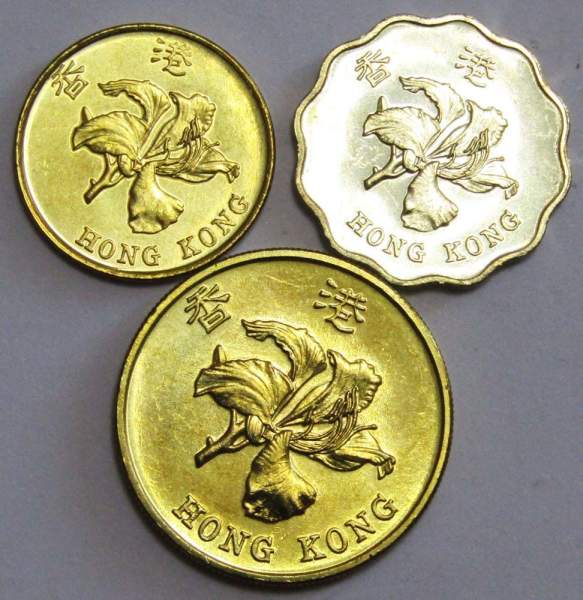 Набор регулярных монет Гонконга 1997 года, 3 монеты
