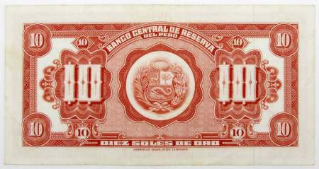 Банкнота Перу 10 солей 1965 года