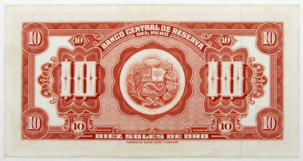 Банкнота Перу 10 солей 1965 года