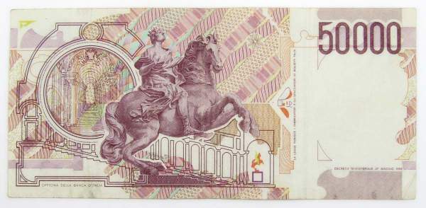 Банкнота 50000 лир 1992 года Италия