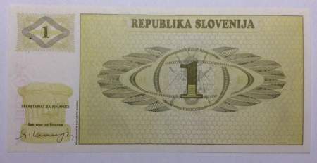Банкнота 1 толар 1990 года Словения