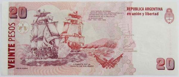 Банкнота Аргентина 20 песо 2018 года