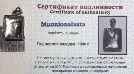 Подвеска из метеорита Муонионалуста (Muonionalusta) с родированием (арт 18)