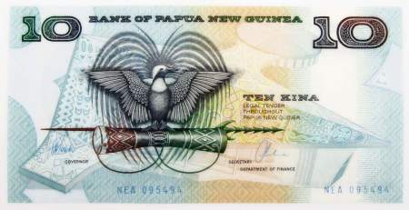 Банкнота 10 кина 1988 года Папуа - Новая Гвинея