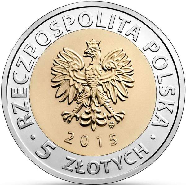 Монета 5 злотых Ратуша в Познани, Польша, 2015 г