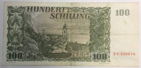 Банкнота 100 шиллингов 1954 года Австрия