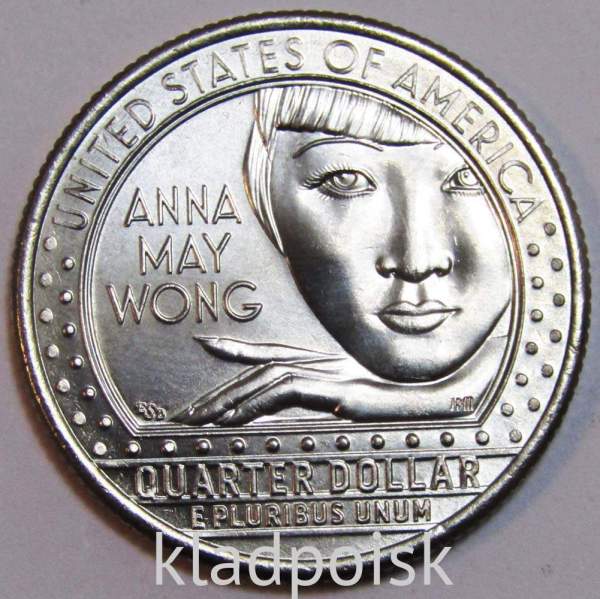 Монета 25 центов США Анна Мэй Вонг из серии «Американские женщины» (2022) D Монета 25 центов США Анна Мэй Вонг из серии «Американские женщины» (2022) D
