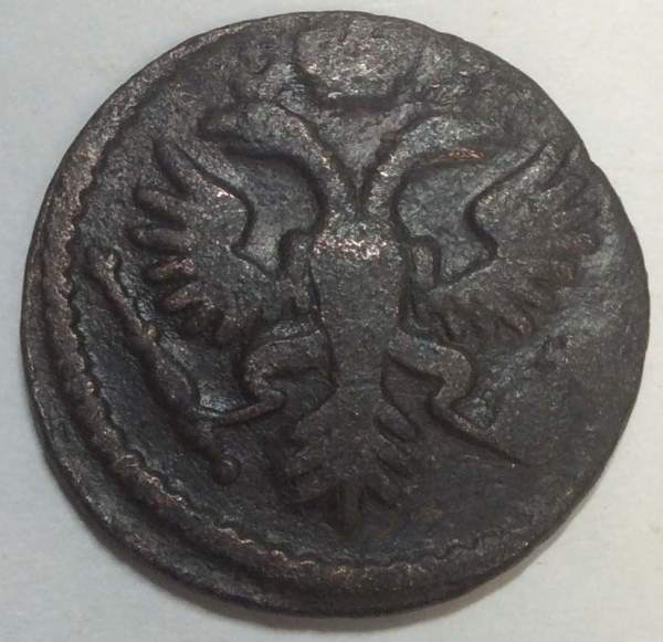 Монета 1 денга 1734 года, Российская Империя, Анна Иоановна Монета 1 денга 1734 года, Российская Империя, Анна Иоановна