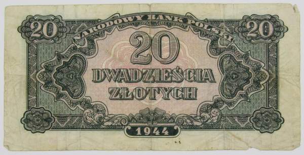 Банкнота 20 злотых 1944 года Польша