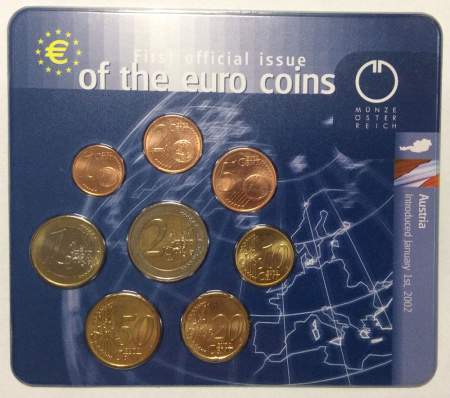 Официальный годовой набор монет Австрии 2002 года в блистере