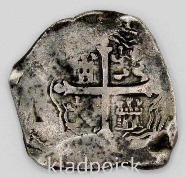 Монета Пиастр, Макукин (8 реалов) Испания Филипп III, монетный двор Мехико 1620-1630 гг. Монета Пиастр, Макукин (8 реалов) Испания Филипп III, монетный двор Мехико 1620-1630 гг.
