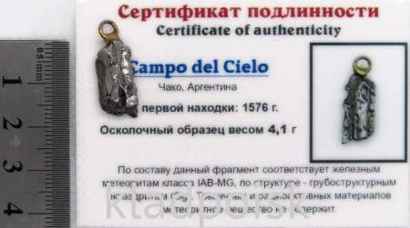 Подвеска из метеорита Campo del Cielo арт 21 Подвеска из метеорита Campo del Cielo арт 21