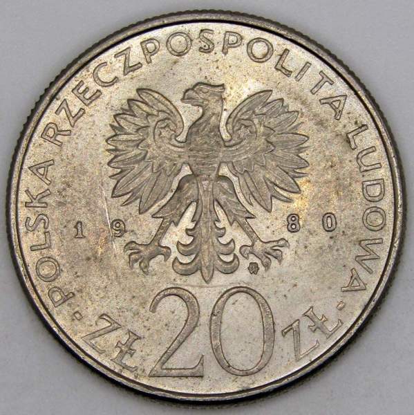 Монета 20 злотых Польша, 50 лет яхте Дар Поморья,1980, арт 3