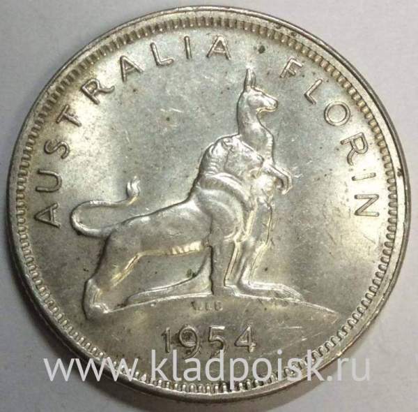 Монета флорин (2 шиллинга) 1954 года Австралия Монета флорин (2 шиллинга) 1954 года Австралия
