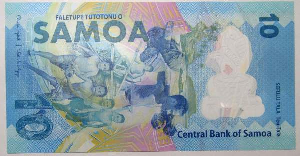 Полимерная банкнота Самоа 10 тал 2019 года, 16-е Тихоокеанские игры Полимерная банкнота Самоа 10 тал 2019 года, 16-е Тихоокеанские игры