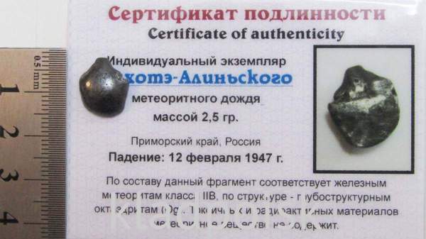 Индивидуальный экземпляр Сихотэ-Алиньского метеоритного дождя (арт 15)