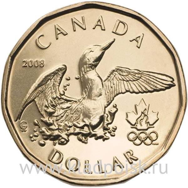 Монета 1 Доллар Канада, XXI зимние Олимпийские Игры, Ванкувер 2010 - Олимпийская утка Монета 1 Доллар Канада, XXI зимние Олимпийские Игры, Ванкувер 2010 - Олимпийская утка