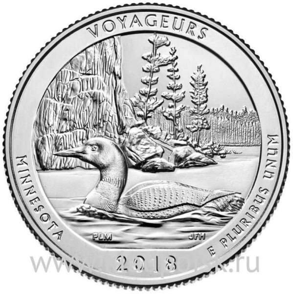 Монета 25 центов США Национальный парк Вояжерс в Миннесоте (2018) S