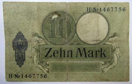 Банкнота 10 марок 1906 года Германия, арт 2