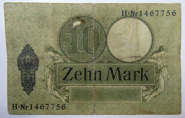 Банкнота 10 марок 1906 года Германия, арт 2
