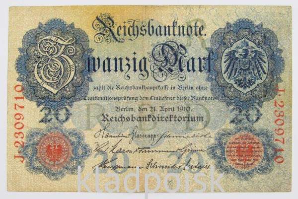 Банкнота 20 марок 1910 года Германия Банкнота 20 марок 1910 года Германия