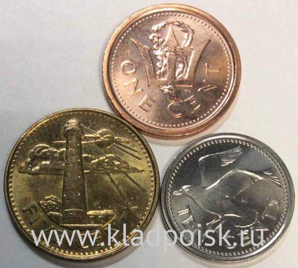 Набор регулярных монет Барбадоса 2002-2010 гг., 3 монеты