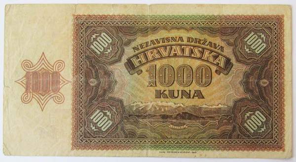 Банкнота 1000 кун 1941 года Хорватия
