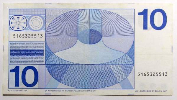 Банкнота 10 гульденов 1968 года Нидерланды