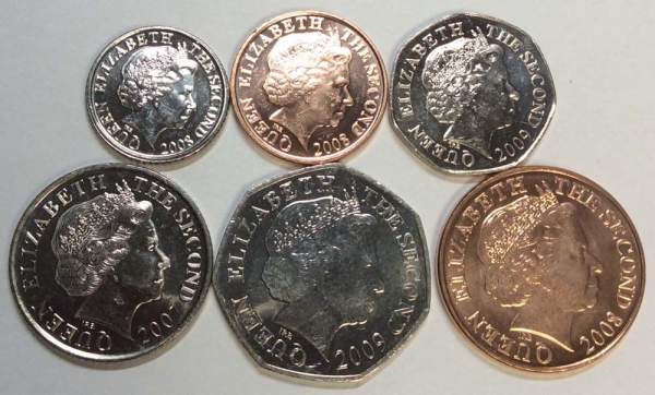 Набор регулярных монет Джерси, 6 монет 2007-2009 гг.