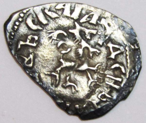 Денга Псковcкая, период самостоятельности, князь Довмонт/барс вправо, серебро, арт 10