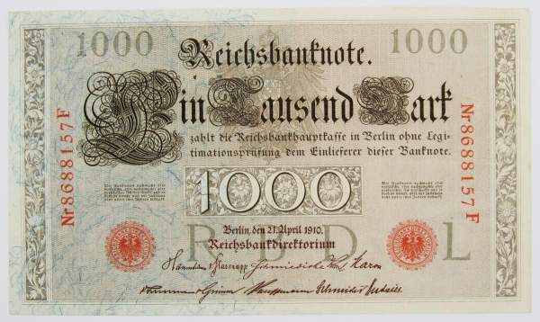 Банкнота 1000 марок 1910 года - Германия Банкнота 1000 марок 1910 года - Германия