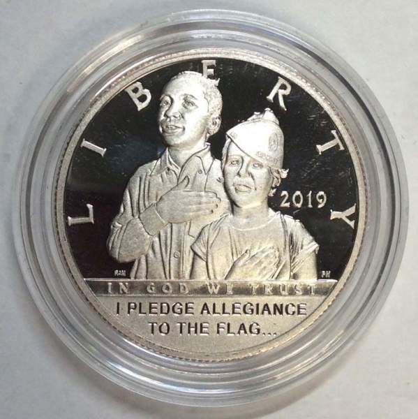 Монета 50 центов США Американский легион. 100 лет со дня основания, 2019, с сертификатом, в картонной коробке, Proof