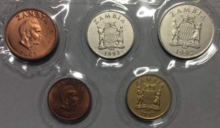 Набор регулярных монет Замбии 1982-1992 гг., 5 монет