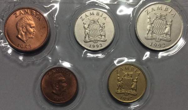 Набор регулярных монет Замбии 1982-1992 гг., 5 монет
