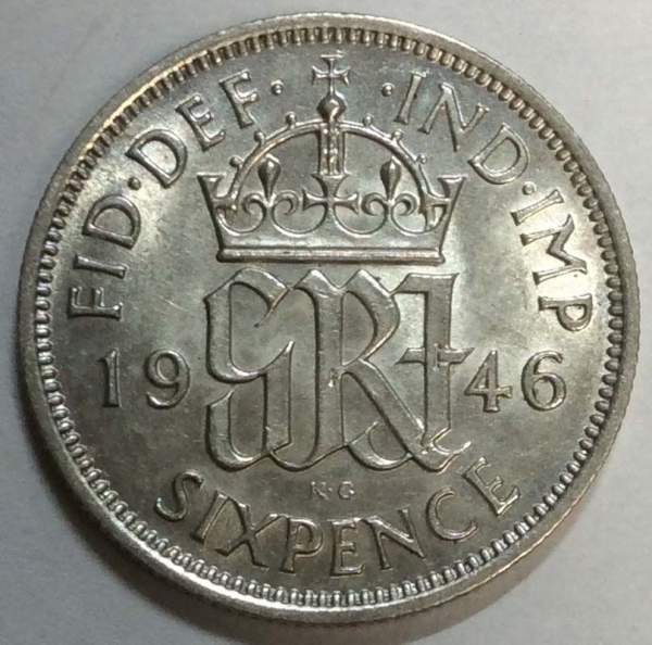 Монета 6 пенсов 1946 года Великобритания Монета 6 пенсов 1946 года Великобритания