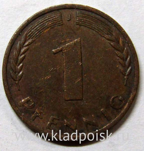 Монета 1 пфенниг Германия 1969 (J)