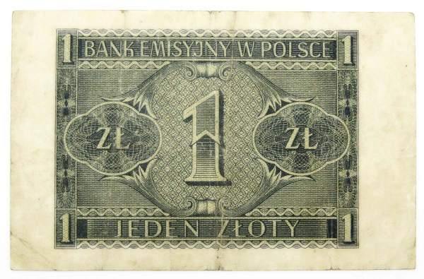 Банкнота 1 злотый 1941 года Польша Банкнота 1 злотый 1941 года Польша