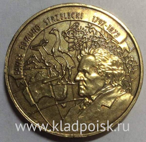 Монета 2 злотых Польша Павел Эдмунд Стшелецкий из серии Польские путешественники и исследователи, 1997