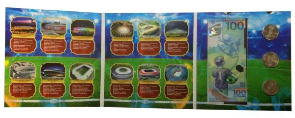 Набор 3 монеты и банкнота в красочном альбоме-планшете Мяч в огне