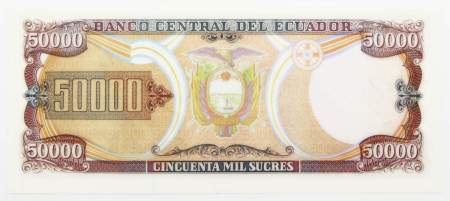 Банкнота 50000 сукре 1999 года Эквадор