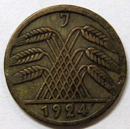 Монета 5 рентенпфеннигов Германия 1924 (J)