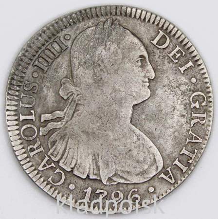Монета 8 реалов 1796 года, Мексика (колония Испании) Король Карл IV, монетный двор Мехико
