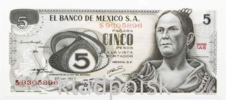 Банкнота 5 песо 1972 года Мексика
