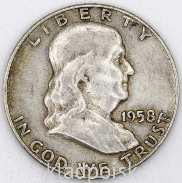 Монета 50 центов США Франклин, 1958 Серебро 900 пробы