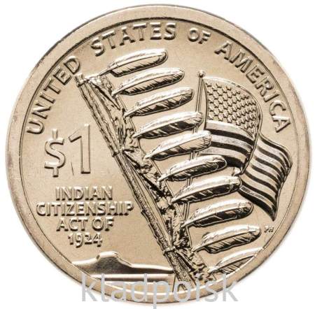 Монета 1 доллар Сакагавея, Закон 1924 года о гражданстве для индейцев, 2024 P
